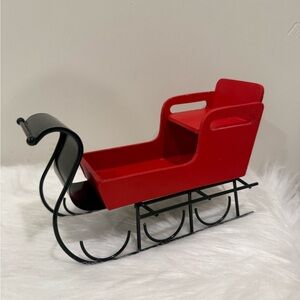 Wood & Metal Red and Black Santa Sleigh. Measures Approx: 8” L X 4.5” H.